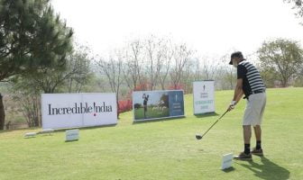 Panchkula GC hosts Gala event Golfer tees off at the 10th for the Indian Terrain Straightest drive contest