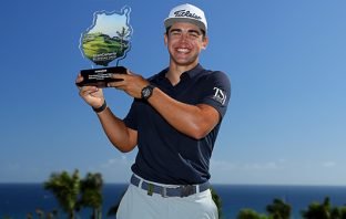 Garrick Higgo with Lopesan Open Trophy | Photo: Golf Channel