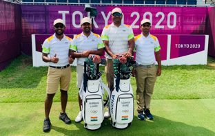 Team India - Chikkarangappa S. (Anirban's Caddie), Anirban Lahiri, Udayan Mane & Rupesh Pardesi (Mane's caddie)