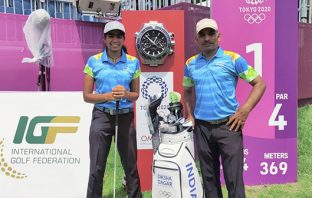 Diksha Dagar and her father Col Narinder Dagar at Tokyo Olympics