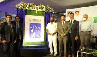 State Sports Minister Srinivas Goud at the launch of the logo for the Telangana Premier Golf League