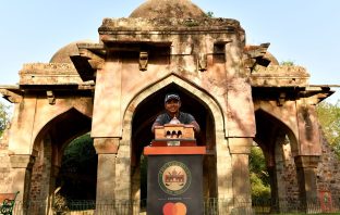 Nitithorn Thippong of Thailand poses with the trophy on No. 17 at DGC