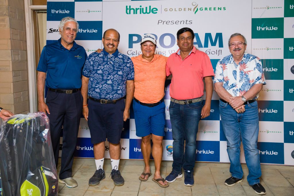    L to R Ravi Grover of Golden Greens with winners  Anand Sharma, pro- Smriti Mehra, Vipin Sethi with Vivek Sharma of WGAI.   