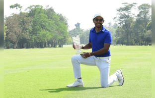 Yuvraj Singh Sandhu poses with his trophy at Tollygunge